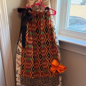 Colorful Geometric Kids Casual Dress w/ clip bow